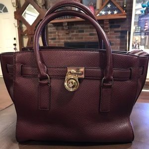 Michael Kors Hamilton Lrg Maroon Saffiano Satchel